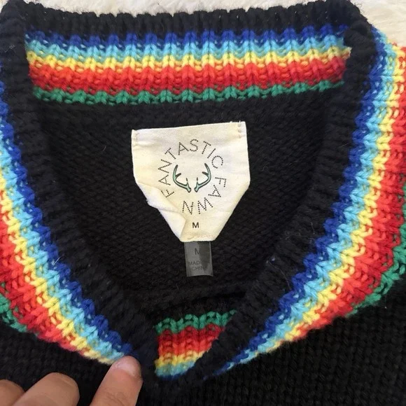 Fantastic Fawn Sweater With Rainbow Stripes size M‎ Multicolor